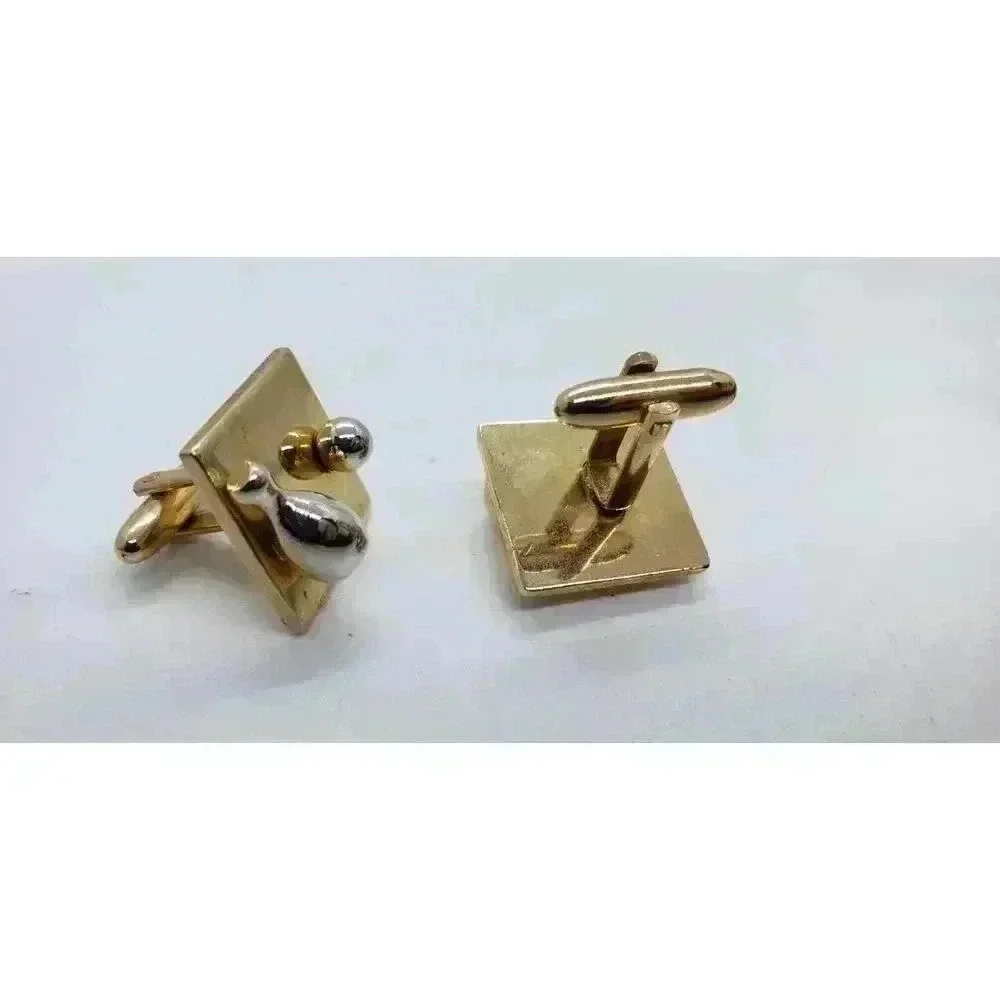 Vintage Cufflinks Bowling Ball & Pin Gold & Silver 3D Dimensional Cuff Links